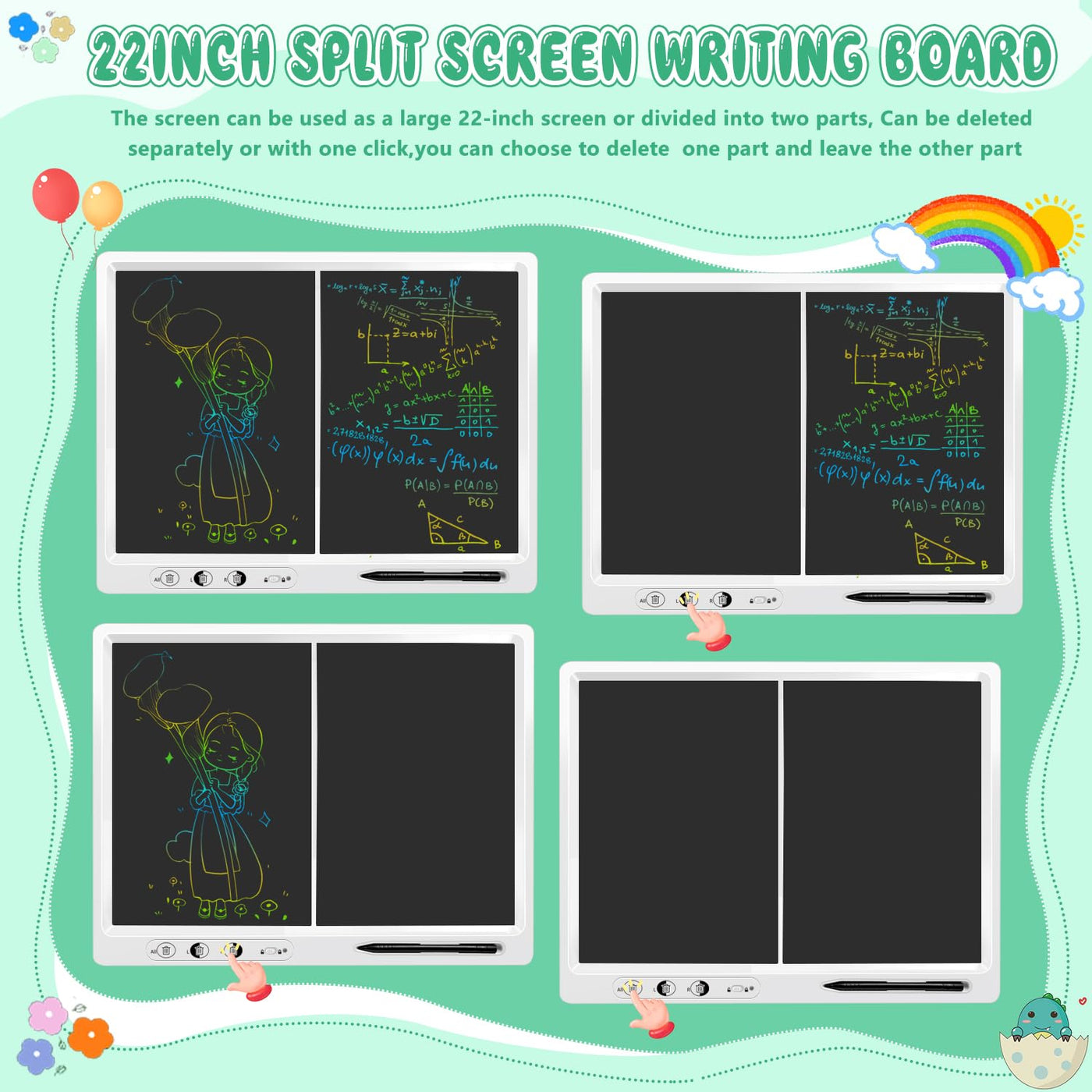 LCD Schreibtafel Kinder，22 Zoll Dual Screen it 2 Stiften und verstellbarem Stand LCD-Schreibtablett Kind, Erwachsener Lehrer Bildung Bürobedarf, Weihnachtsgeschenke für Jungen und Mädchen