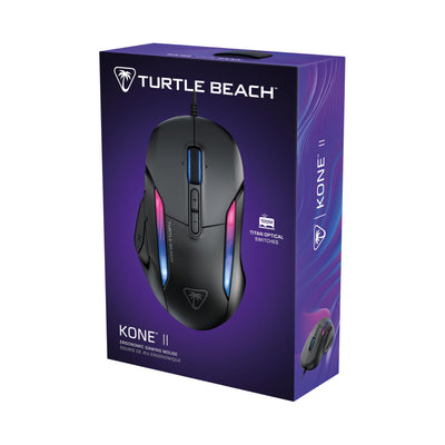 Turtle Beach Kone II – Ergonomische RGB-Gaming-Maus, 26K DPI Optischer Sensor, optische Schalter mit 100 Mio. klick-Lebensdauer, 23 programmierbare Funktionen, 4D-Scroll-Rad, Schwarz