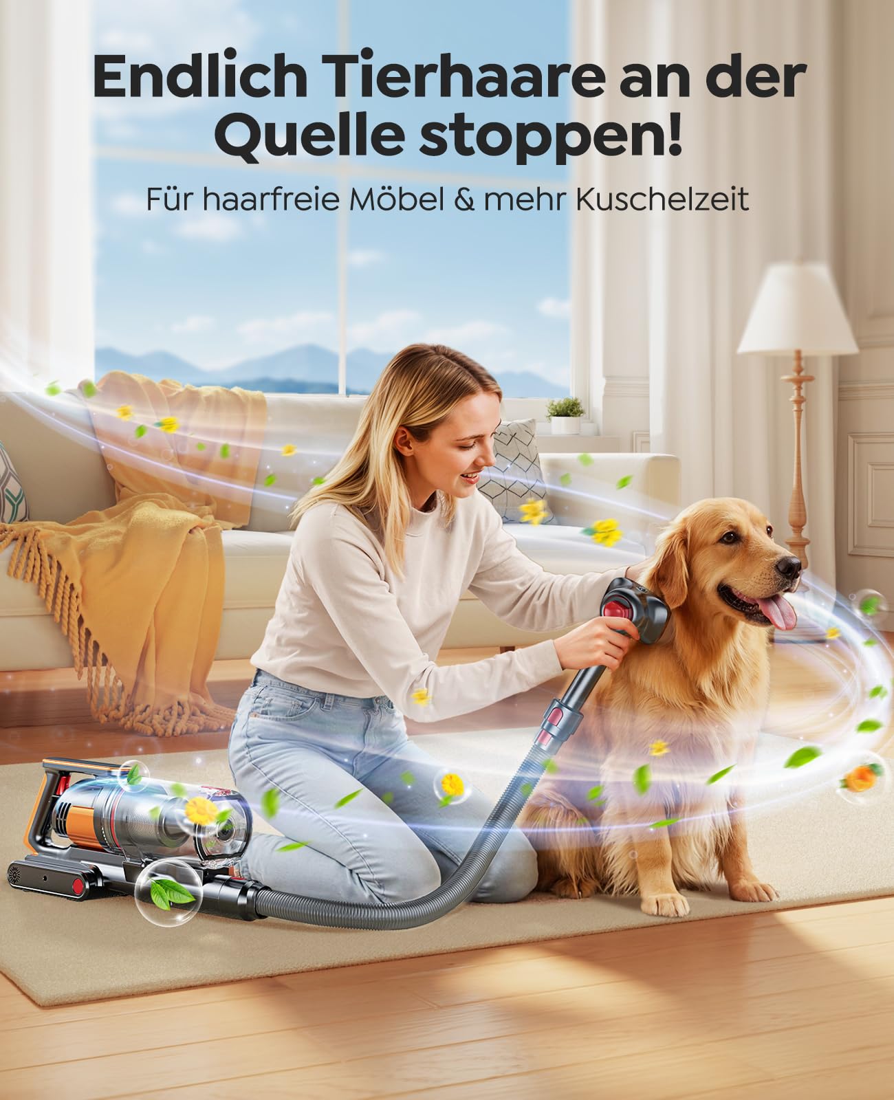 Fieety Akku Staubsauger 600W/50kPa/65Min, Staubsauger Kabellos mit Tierpflegebürste, 1M Schlauch, Wandladestation, 8-Schicht-Filtration Aromatherapie Ultraleise für Tierhaare, Teppich, Hartböden, Auto