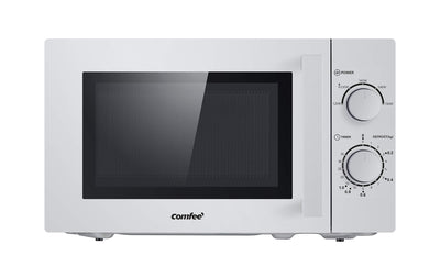 Comfee CMSN 20 si Mikrowelle / Solo-Mikrowelle mit 5 Leistungsstufen/ Innenbeleuchtung/ easy Defrost/360°Drehteller / Zwei Drehregler/20L/700W/ Silber