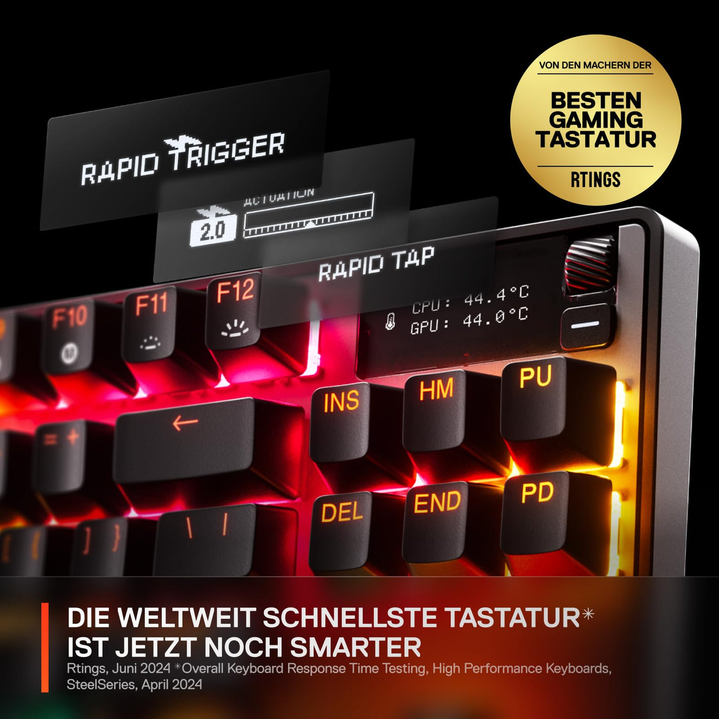 SteelSeries Apex Pro TKL Wireless Gen 3 - HyperMagnetic Gaming-Tastatur - OmniPoint 3.0 Switches - Anpassbares Ansprechverhalten - Sofort einsetzbare Presets - Rapid Tap/SOCD - OLED - DE QWERTZ Layout