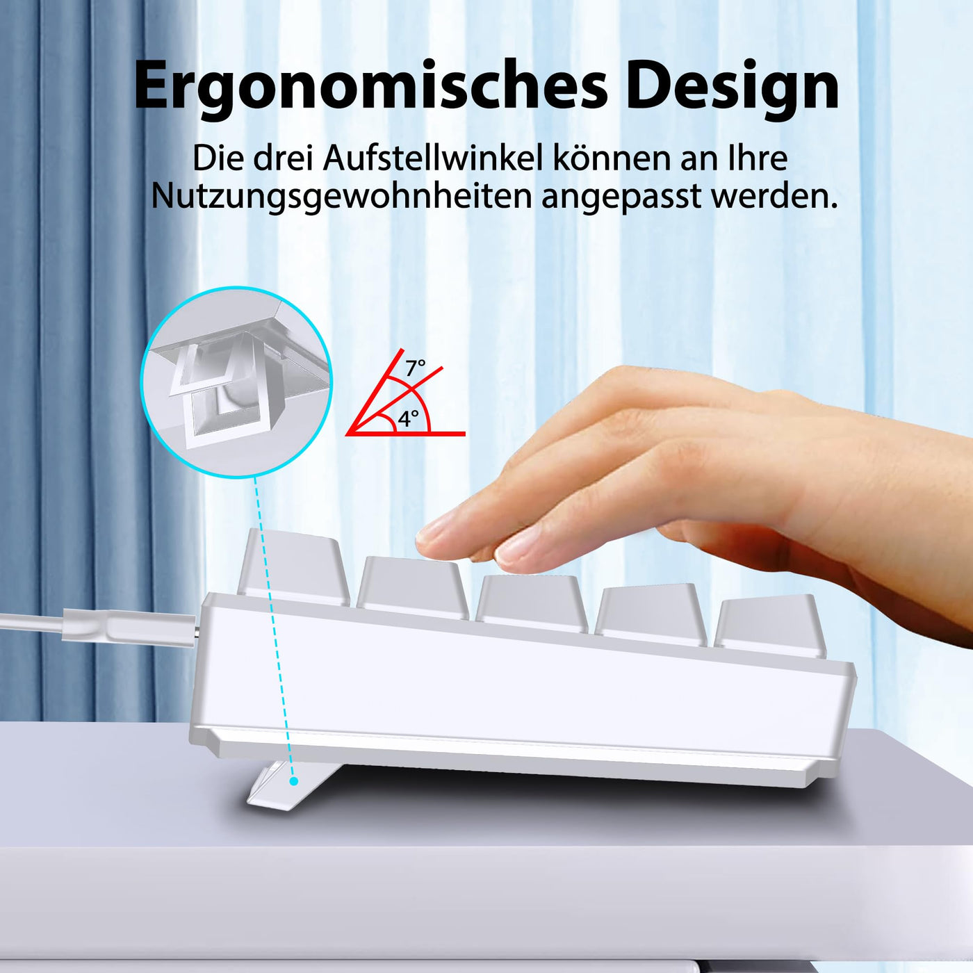 Snpurdiri 60% kabelgebundene mechanische Gaming-Tastatur, 62 Anti-Ghosting-Tasten, Blaue LED-Hintergrundbeleuchtung, ultrakompakte Zwei Stände (Rot Schalter/62 Weiß)
