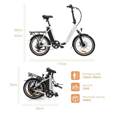 VecoCraft E-Pax e Bike klapprad, Elektro klapprad 20 Zoll, mit herausnehmbarem 36V 13Ah Akku, Reichweite bis zu 55-95km, 250W Heckmotor, 7-Gang elektrofahrräder