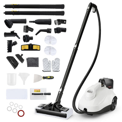 RELAX4LIFE Dampfreiniger, Dampfdruck: 5 bar, Leistung: 2000W, Flächenleistung: 108 m², Tank: 1,8 L, Aufheizzeit: 8 min., mit 24 Zubehöre&Druckmesser, für Teppiche, Boden, Fliese, Fenster, Sofa (Weiß)