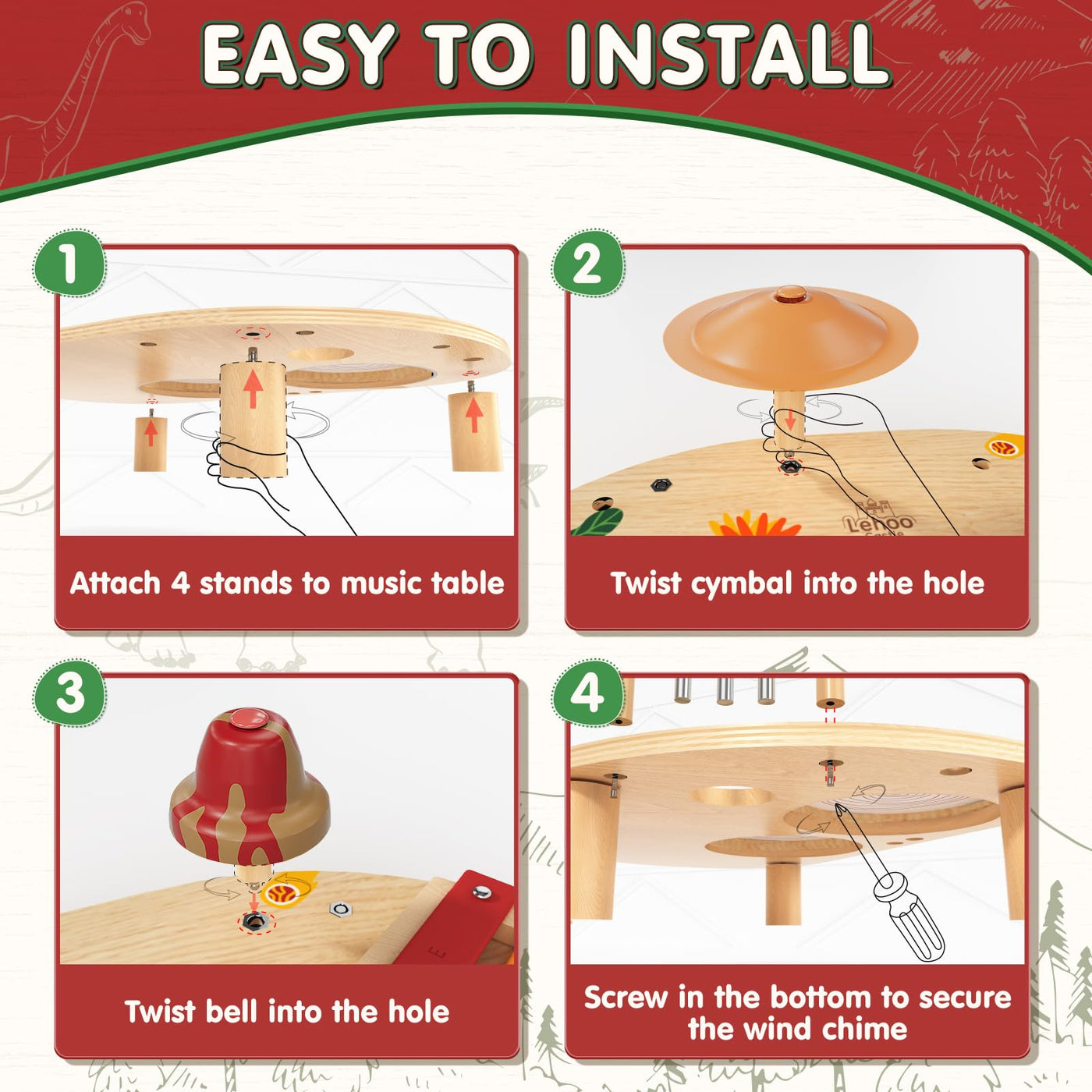 Lehoo Castle Holz Montessori Kinder Schlagzeugset Spielzeug ab 2 3 Jahre, Musikinstrumente für Kinder mit Xylophon Trommel, Musikspielzeug für Babys im Vorschulalter, Lernspielzeug Geschenk