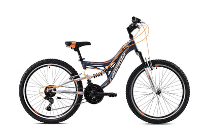 breluxx® 24 Zoll Fullsuspension Mountainbike Capriolo CTX240 FS, 18Gang - grau orange