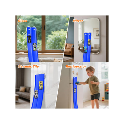 Autorennbahn 5M Inklusive 4 Autos: KETIEE Flexible Rennstrecke Auto Rennbahn Spielzeug Autobahn Kinder Rollt Auf Tragbare Dual Rennstrecke Rampen für 1/64th Autos für Alter 3+, Blau