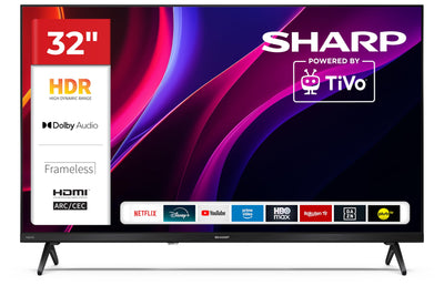 SHARP 32HE2345E – TiVo TV, 32" HD, Rahmenlos, 60 Hz, HDR10, 2x8 W Sound, 3X HDMI, 2X USB, Farbe: Schwarz