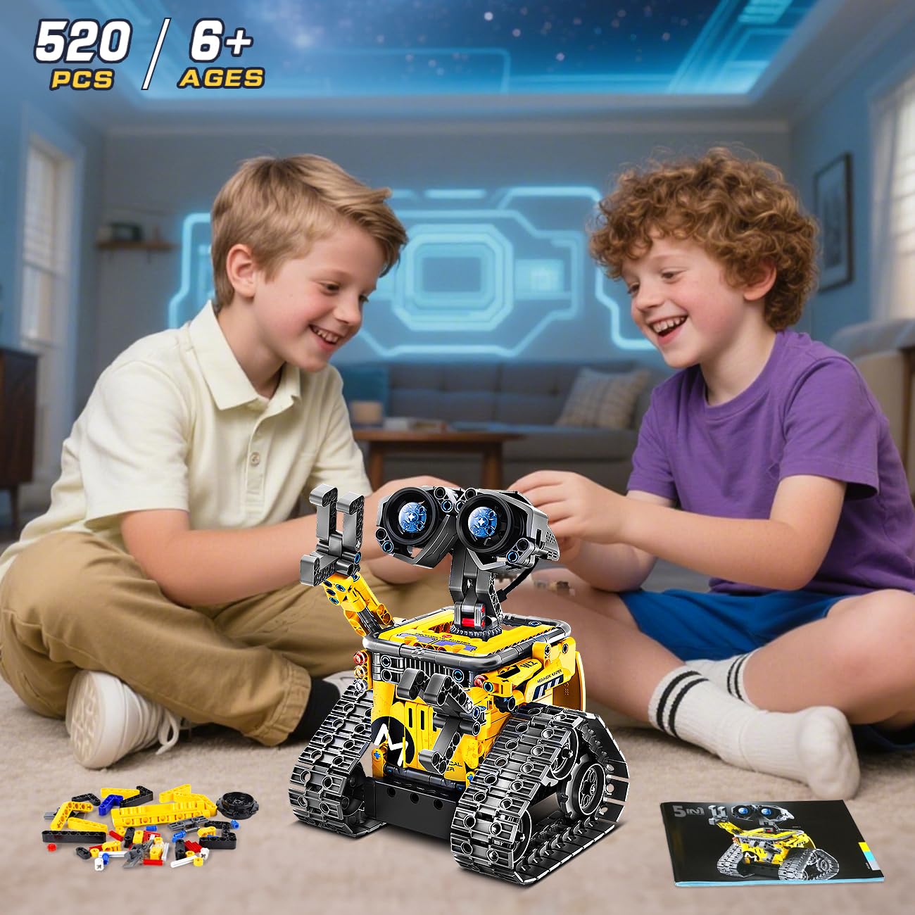 HiWEEGO Technik Roboter für Kinder Bausatz - 5-in-1 mit Fernbedienung und App Steuerung | 520 Stück RC Wall Roboter/Tech Roboter Wiederaufladbarer Geschenke für 6-12+ Jahre alte Jungen Mädchen