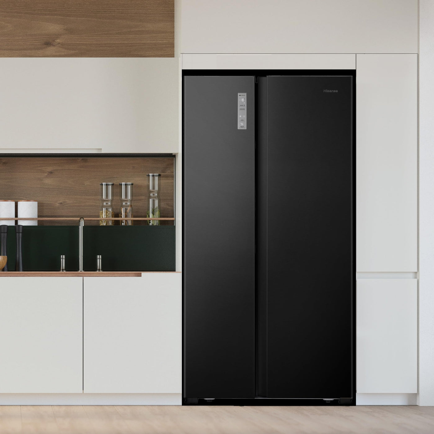 Hisense RS677N4AFC Side by Side Kühl – Gefrier - Kombination,179cm, 519 Liter Gesamtkapazität, EEK: C, LED Beleuchtung, Multi Air Flow, Inverter Kompressor, Touch Display, schwarz