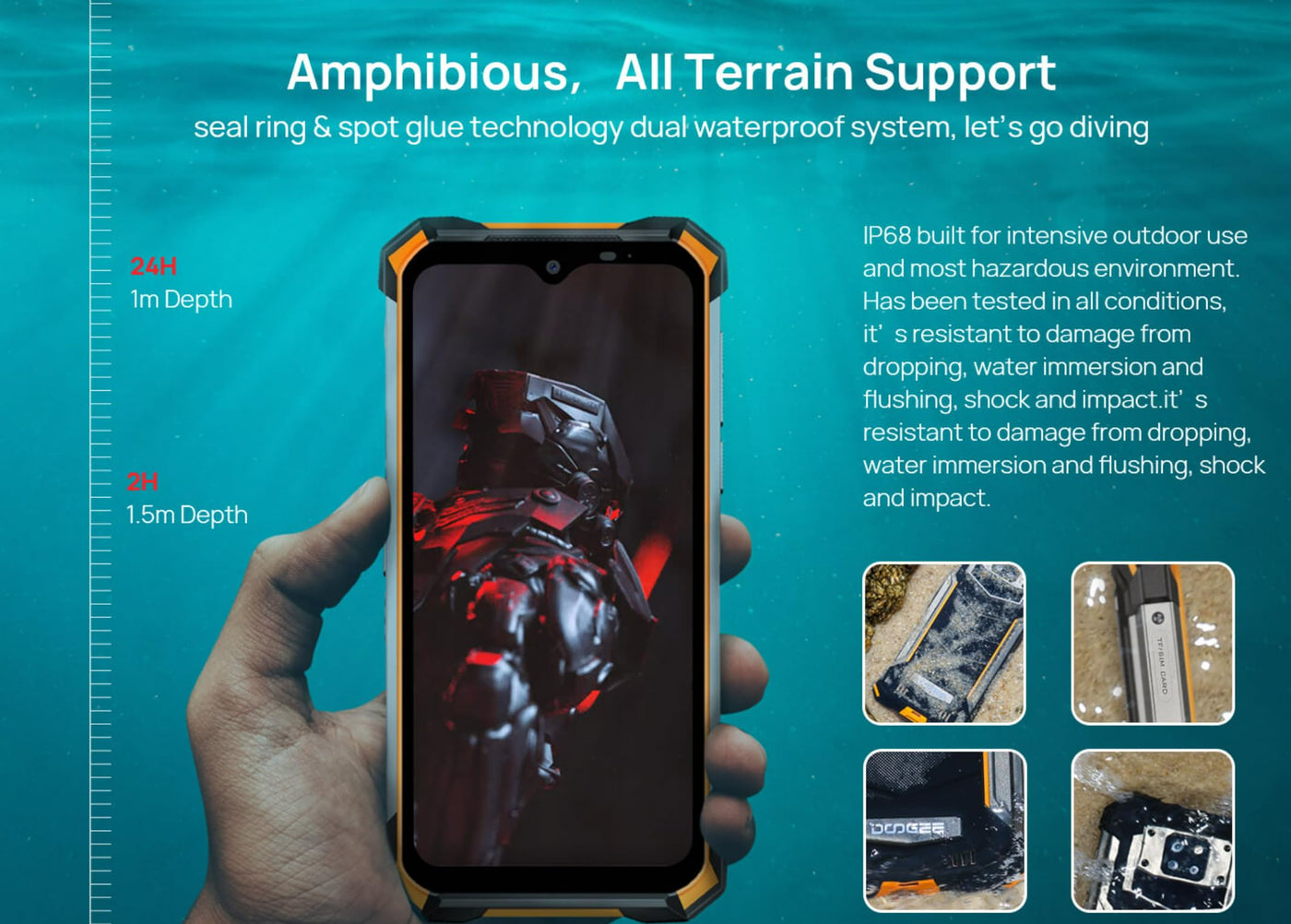 DOOGEE S8P 10000mAh Akku Outdoor Smartphone Ohne Vertrag, Octa-Core 6GB+128GB Android 10, 21MP Quad-Kamera, 6,3-Zoll-FHD + Corning Gorilla-Glas, Drahtlose Rückladung, IP68 Robustes Handy Orange