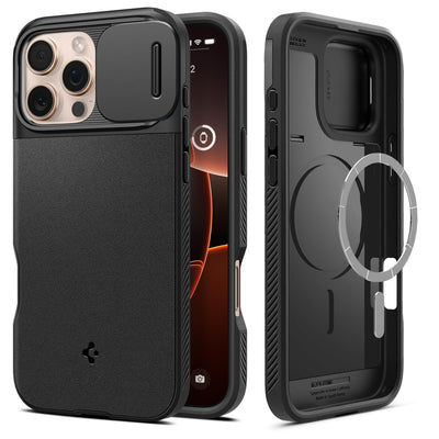 Spigen Optik Armor MagFit Hülle für iPhone 16 Pro Max, Kompatibel mit MagSafe Zubehör -Schwarz