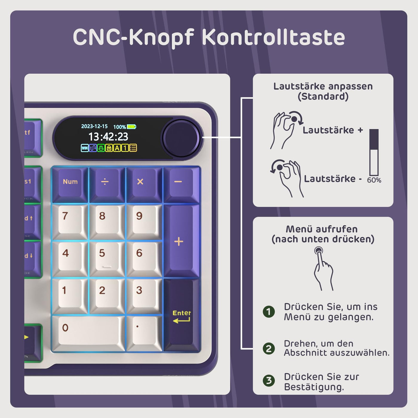 RK ROYAL KLUDGE S98 DE Mechanische Tastatur mit Smart Display & Knopf, Top Mount 96% Kabellose Mechanische Tastatur BT/2.4G/USB-C, Hot-Swap-fähige, Software-Unterstützung, 98 Tasten, QWERTZ