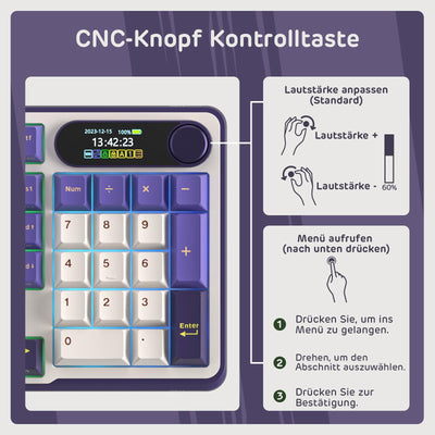 RK ROYAL KLUDGE S98 DE Mechanische Tastatur mit Smart Display & Knopf, Top Mount 96% Kabellose Mechanische Tastatur BT/2.4G/USB-C, Hot-Swap-fähige, Software-Unterstützung, 98 Tasten, QWERTZ