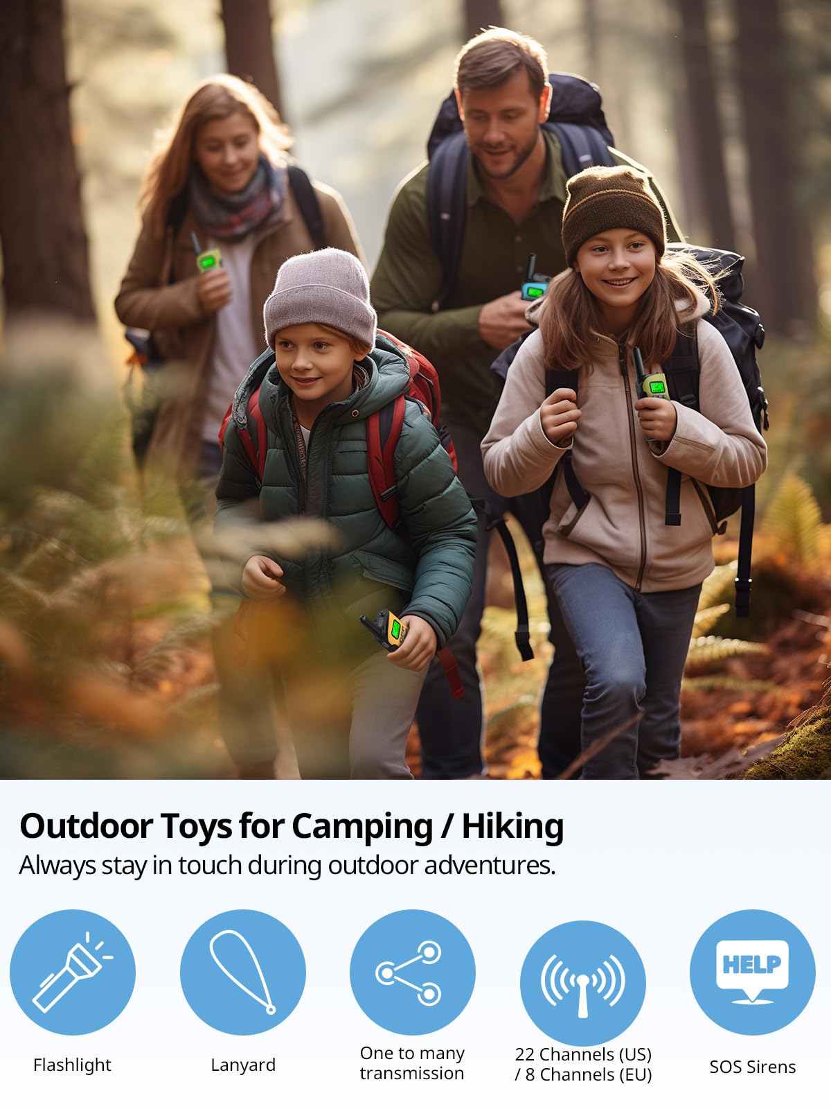 Inspireyes Walkie Talkie Kinder Aufladbar, 48 Stunden Arbeitszeit, 8 Kanäle 2-Wege-Radio, Geschenke für Jungen Mädchen, Outdoor Wandern Camping, 3-12 Jahre altes Spielzeug