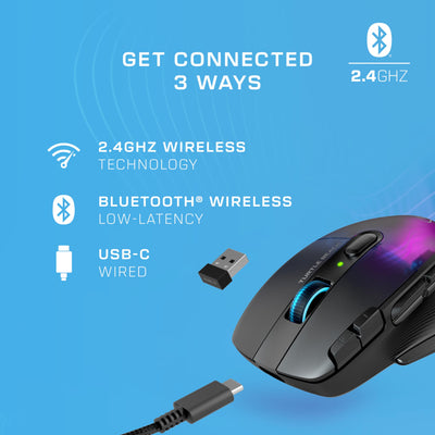 Turtle Beach Kone XP Air – Kabellose, anpassbare und ergonomische RGB-Gaming-Maus, Bluetooth, optischer Sensor 19K DPI, bis zu 100-Stunden-Akku und Ladestation - Schwarz