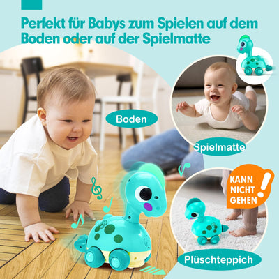 CubicFun Musik Dinosaurier Baby Spielzeug ab 6 9 12 Monate, Krabbelspielzeug mit Licht & Sound,Interaktives Krabbel Dino Baby Spielzeug 6 Monate,Tummy Time Toys,Weihnachten Geschenke für Junge Mädchen