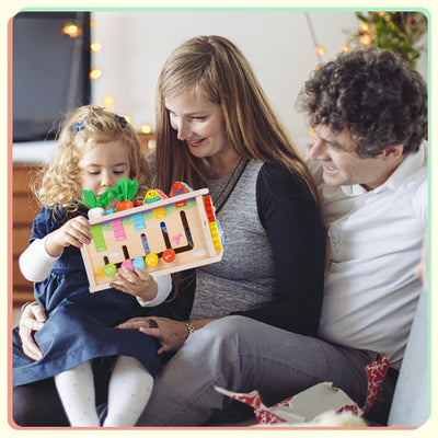 LZDMY Montessori Spielzeug Baby ab 6 Monate, 6-in-1 Tücherbox mit Knistertuch, Motorikwürfel Holzspielzeug 6-12 Monate Jungen Mädchen, Motorikspielzeug für Kinder 1-3, Baby Geschenk