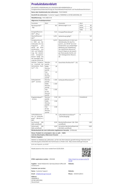 Telefunken Waschmaschine 8kg | 1400 U/Min. | Inverter Motor - Leise & Effizient | AquaStop - Schutz vor Wasserschäden | Schontrommel | Washing Machine mit 15 Programmen | EEK A | W-8-1400-A-W weiß