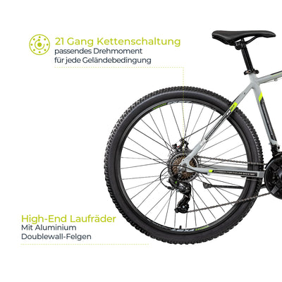 ZÜNDAPP Mountainbike 650B Hardtail MTB 27,5 Zoll FX27 Fahrrad 21 Gänge Shimano (grau, 48 cm)
