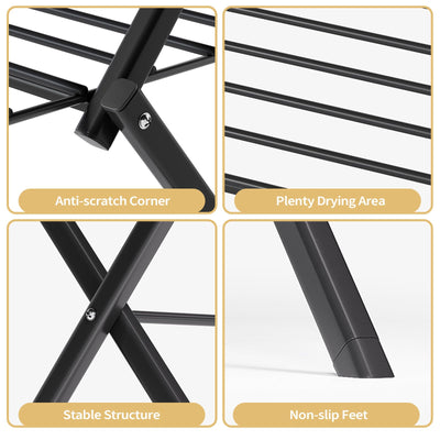 SYKIARIOL Klappbarer Wäscheständer - Mehrstöckiger, Faltbarer Wäschehänger aus Stahl für Großzügiges und Bequemes Trocknungserlebnis in Schwarz
