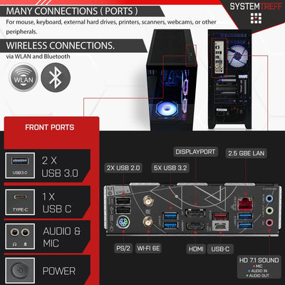 SYSTEMTREFF High-End Gaming PC Intel Core i9-14900K 24x6GHz | Nvidia GeForce RTX 4090 24GB DX12 | 2TB M.2 NVMe | 32GB DDR5 RAM | WLAN Desktop Computer Rechner für Gamer, Zocker & Streamer