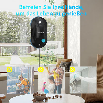 Mamibot W110-P Fensterputzroboter, automatischer intelligenter Navigations-Staubsauger Anti-Drop, mit APP und Fernbedienung, für Glas, Fliesen, 12 Stück Tücher (Schwarz)