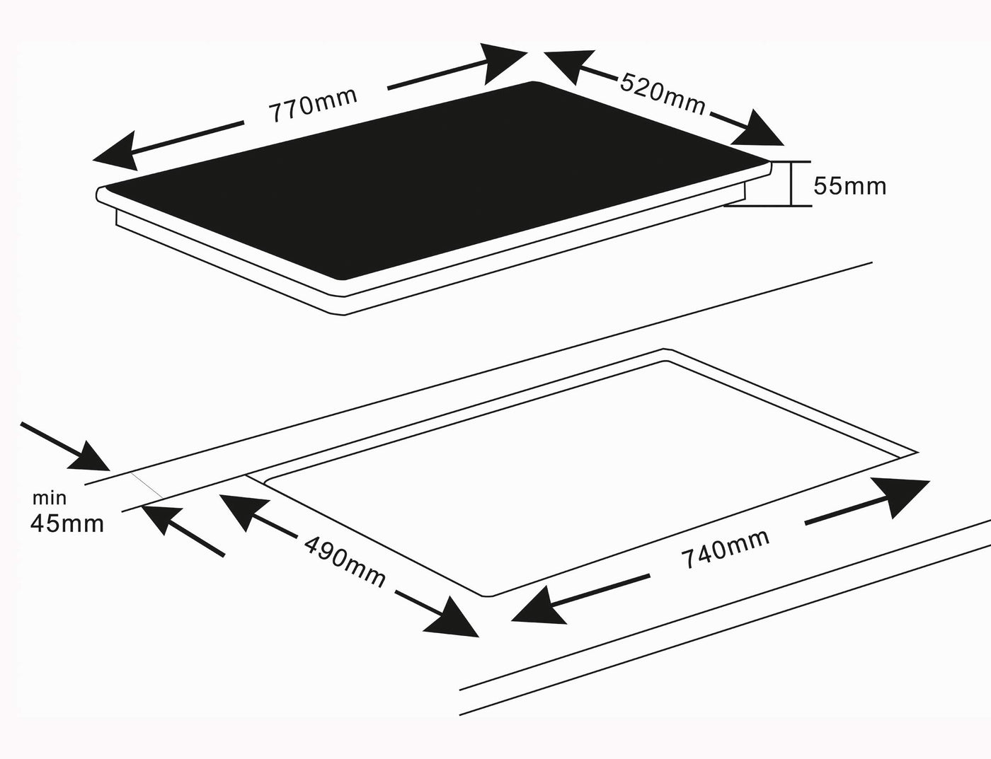 K&H 5 Zonen Glaskeramikkochfeld 77cm Elektro Autark Eingebaut NC-8608