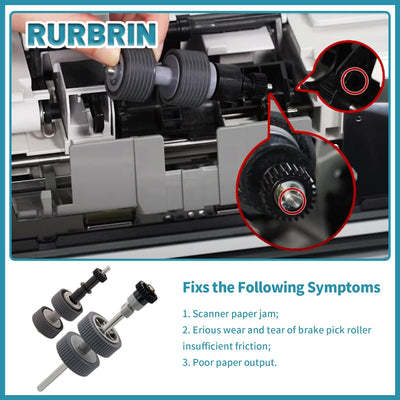 RURBRIN PA03540-0001 PA03540-0002 Bremswalze Pick Roller mit Schaft Scanner Teil passend für Fujitsu Fi-6130