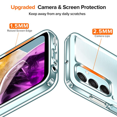 ivoler Nie Vergilbung Klar Hülle für Samsung Galaxy M15 5G, 1 Handyhülle mit 2 Stück Panzer Schutz Glas, [Militärischer Schutz] Stoßfest Transparent Schutzhülle Dünn Durchsichtige Case