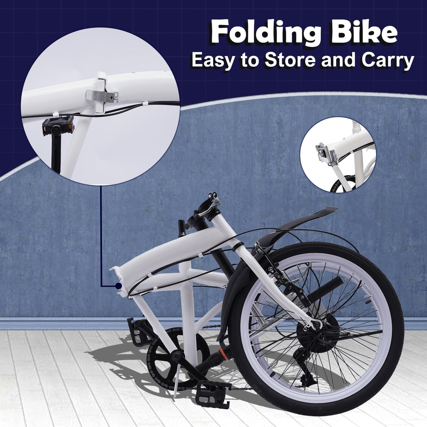 SABUIDDS 20 Zoll Faltrad mit 6 Gang-Schaltung und Quick-Fold-System Klapprad für Erwachsene von 135 cm-180 cm Klappfahrrad Folding City Bike für Sport Outdoor Radfahren und Camping, Weiß