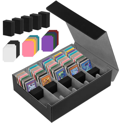 CAUTIOUS 5R Pokemon Deck Box, Sammelkarten Box für 3800+ Karten, MTG-deck Box, Trading Card Box mit 5 Verstellbaren Kartentrennern, mit 48 kompatiblen Kartenteilern (schwarz+grau)