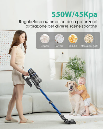 Linkifly A10 Akku Staubsauger mit Wischfunktion, 550W/45KPa Staubsauger kabellos, 60Min Laufzeit, 2 in 1 Bodenwischer mit intelligentem Touchscreen für Hartböden, Tierhaare