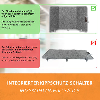 Mi-Heat Infrarot Schreibtischheizung Heizpaneel 260W | Standheizung für Büro Schreibtisch Arbeitsplatz unter den Tisch | Temperatur bis zu 60°C faltbar, Grau