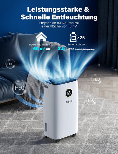 Luftentfeuchter Elektrisch mit 12L/Tag Raumentfeuchter,Entfeuchter Wohnung mit LED Display und Steuerung,Ablaufschlauch,Timer,Gegen Feuchtigkeit,Schimmel,Dehumidifier Raumgröße ca.108m³ für Keller