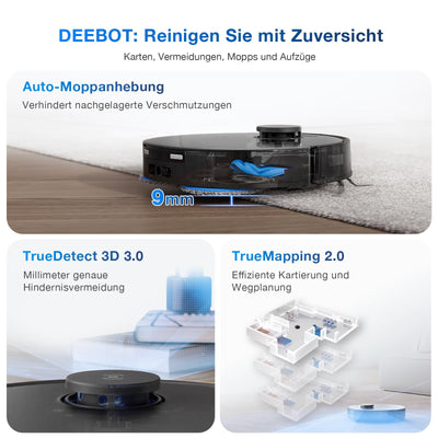 ECOVACS DEEBOT T30 Omni Saugroboter mit Wischfunktion, Mini Station Staubsauger Roboter, 11.000 PA Saugkraft, Adaptive Kantenreinigung mit TruEdge™ Mopping Technolgie, ZeroTangle™ Design