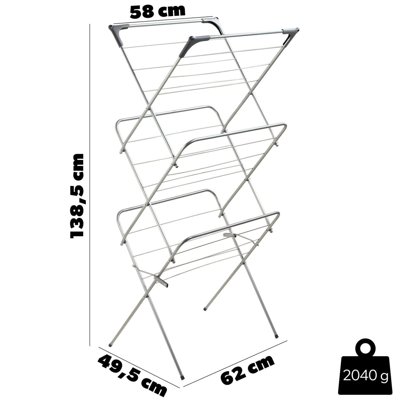KADAX Vertikaler Wäschetrockner mit Antirutschfüßen, Stabiler Kleidertrockner aus Metall, Turmwäscheständer, Platzsparender Wäscheständer (Silber)