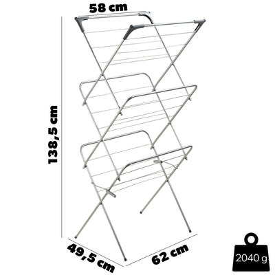 KADAX Vertikaler Wäschetrockner mit Antirutschfüßen, Stabiler Kleidertrockner aus Metall, Turmwäscheständer, Platzsparender Wäscheständer (Silber)