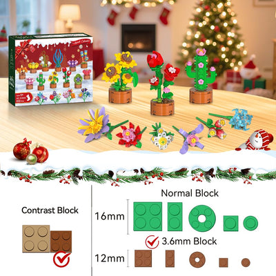 HOGOKIDS Adventskalender 2025 Blumen 3.6 Mini Bausatz - 24 Tage Weihnachten Countdown Sukkulenten Botanische Bauspielzeug, Adventskalender Bausteine Geschenk für Erwachsene Kinder Jungen Mädchen 6+