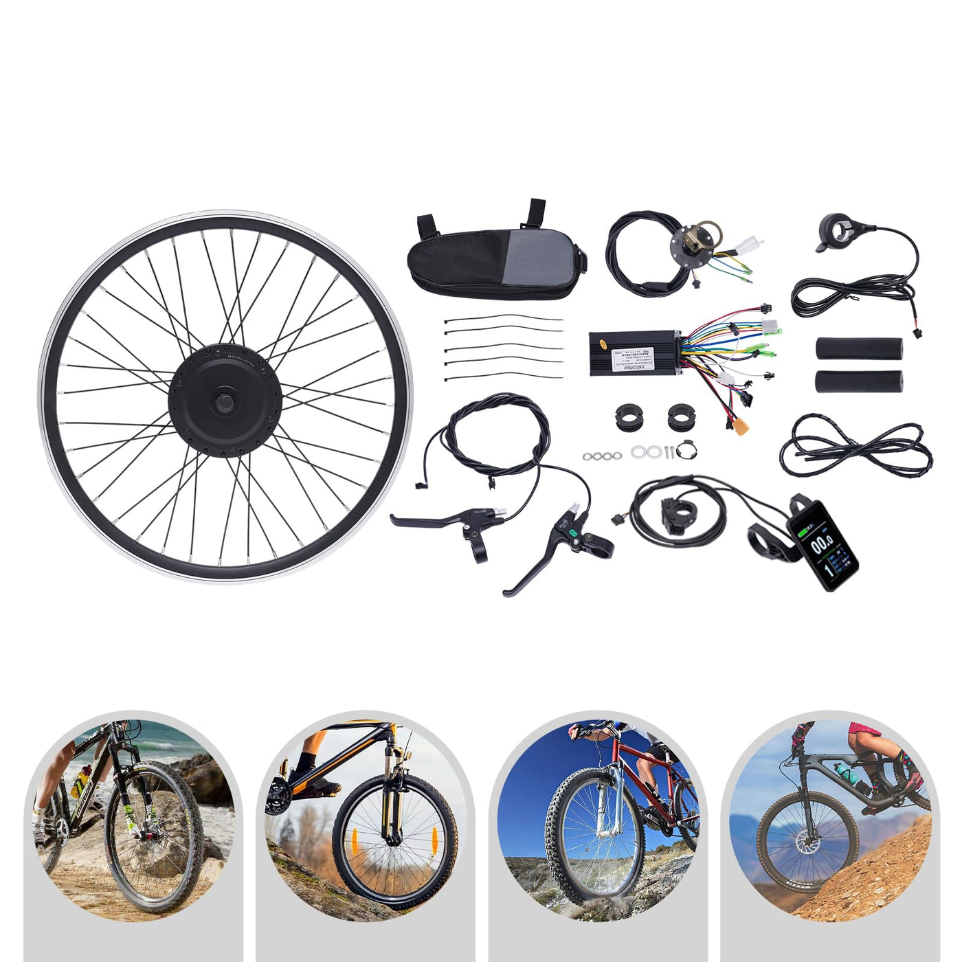 SuhoFutus Ebike Kit, 24 Zoll Ebike Umbausatz E-Bike Vorderrad Umbausatz Kit, Fahrrad Motor Kit mit Brushless Gear Motor 500W, 5-Gänge Gangverstellung, Anwendbar auf V Bremse/Scheibenbremse