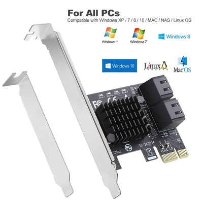 PCIe SATA Karte 4 Ports mit 4 SATA Kabeln, SATA 3.0 Controller Erweiterungskarte mit Low Profile Bracket, PCI-E X1 3.0 Gen3 (6Gbps) Boot als Systemplatte, Non Raid, unterstützt 4 SATA 3.0 Geräte