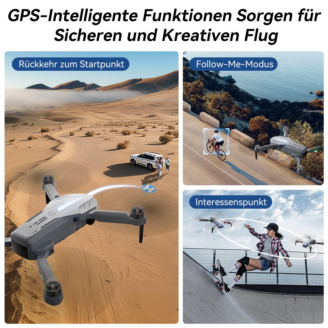 FERIETELF B16 GPS Drohne mit Kamera 4K für Erwachsene, Bürstenloser Motor, 5G FPV RC- Quadrocopter mit Auto Rückkehr & Auto Folgen, 50 min Flugzeit, C0 Faltbar Drohne für Anfänger, unter 249g