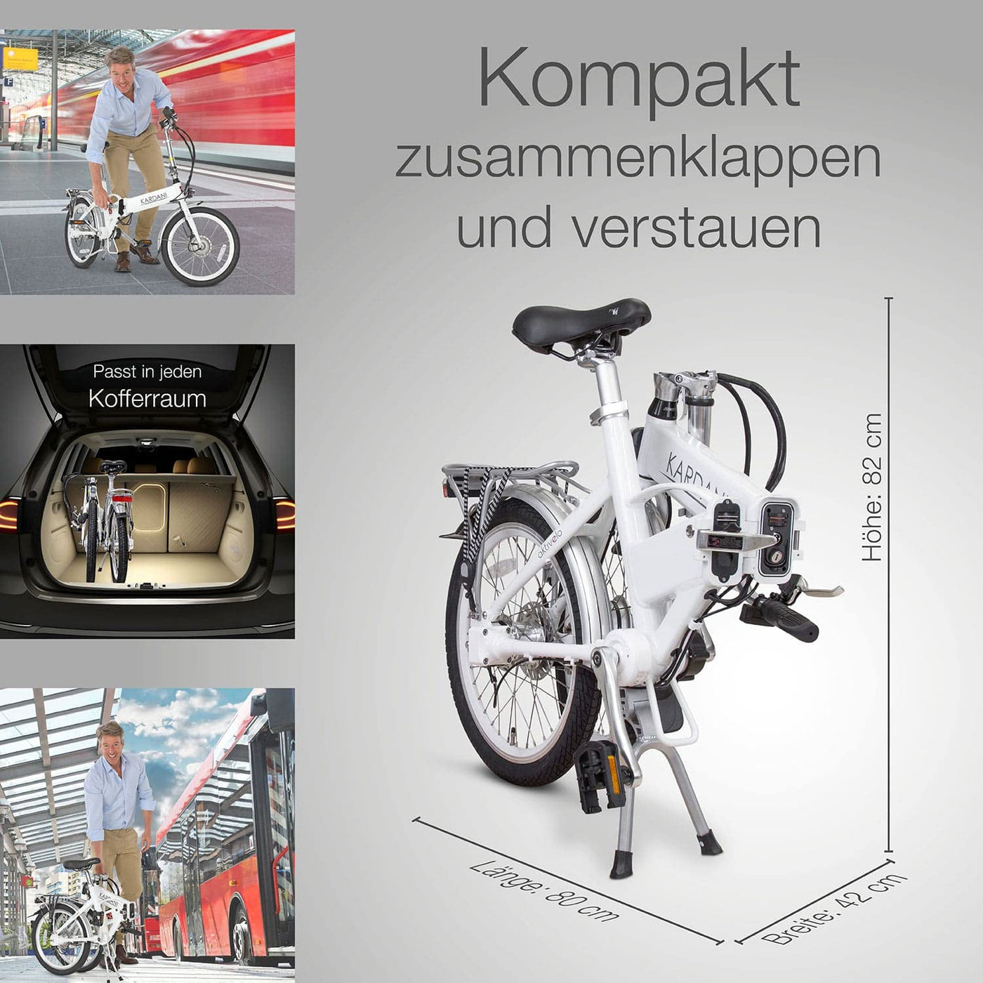 aktivelo E-Faltrad mit Kardanantrieb, klappbar Fahrrad, E-Bike, Akku 8,7 Ah mit 9 Motorunterstützungsstufen, LCD-Display & Alurahmen, inkl. Transporttasche Weiß