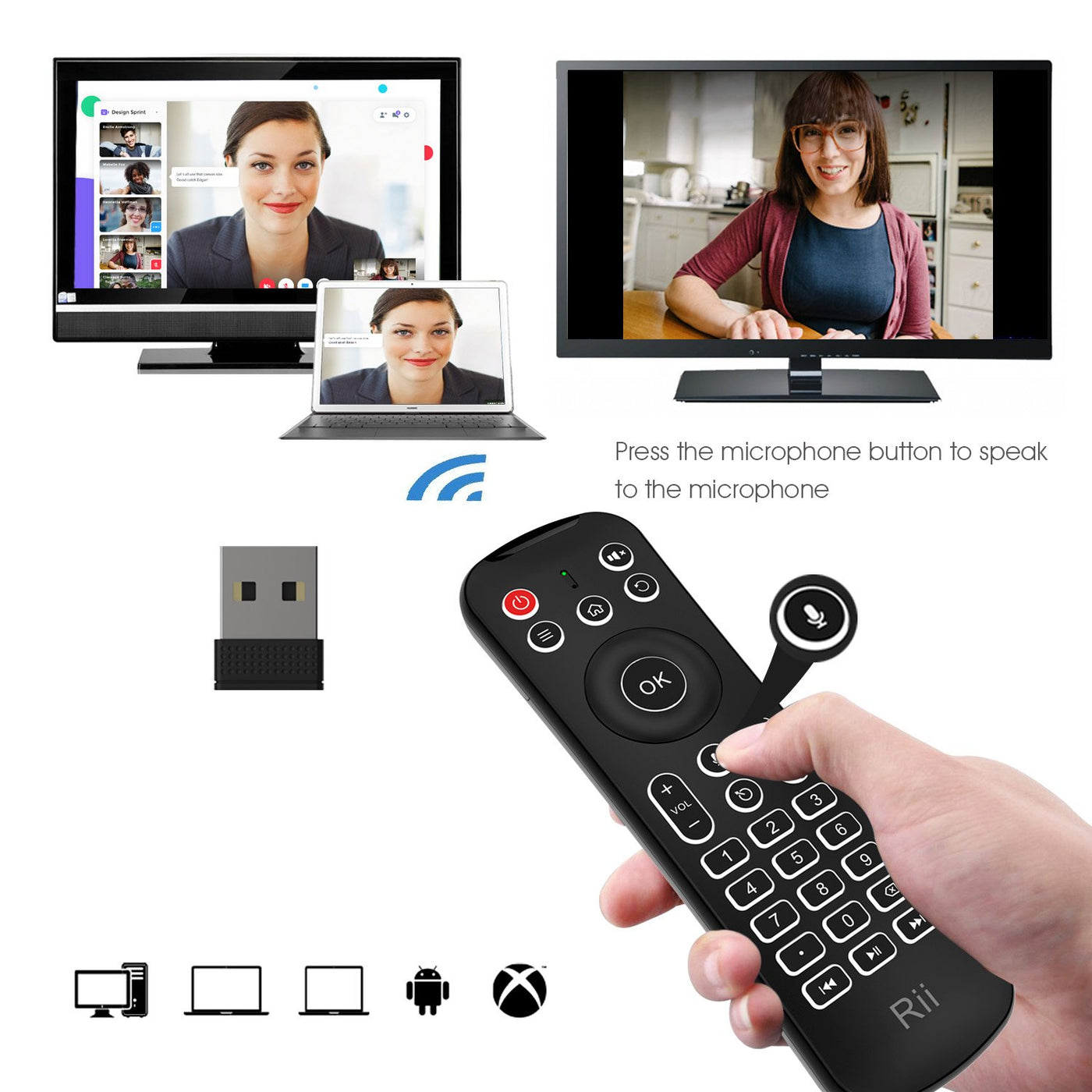 Rii MX6 2.4G Hintergrundbeleuchtung Air Mouse+Wireless Keyboard+6Achsen Somatosensory Fernbedienung +Microphone+IR Lernen Tasten 5 in1 für Mini PCs/Smart TV/Android TV Box/Raspberry Pi(US Layout)