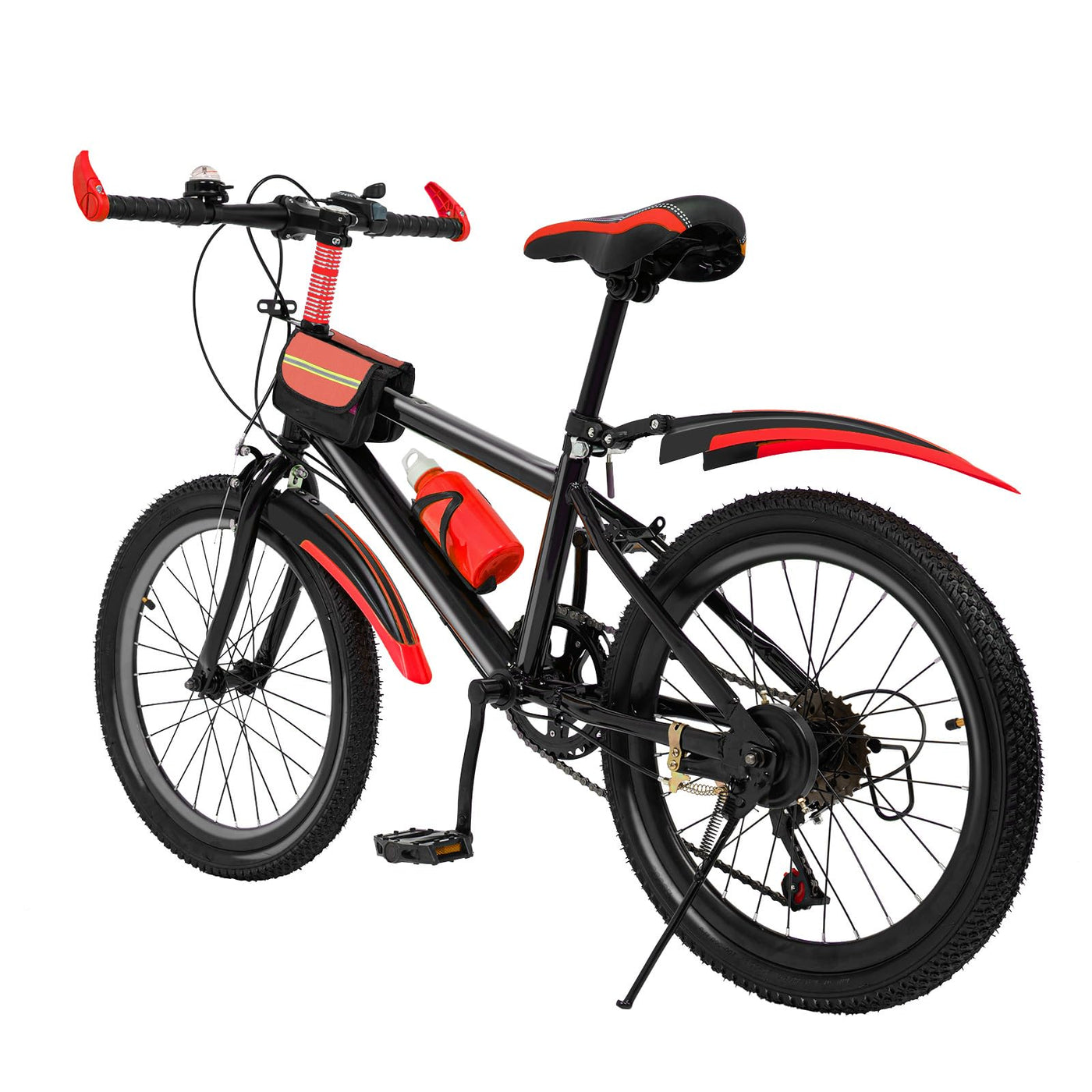 KigerNee 20 Zoll Mountainbike Feuerrot Carbonstahl-Rahmen 85kg Tragkraft - Kinderfahrrad ab 6 Jahre mit 7-Gang-Schaltung & Dual-V-Brake, Allwetter-Reifen Kinder Fahrrad für Jungen/Mädchen