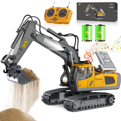 KIYTARBOO Ferngesteuertes Auto Bagger Spielzeug für ab 3 Jahre Sand Fahrzeuge Metall Ferngesteuert, 11CH, 2,4 GHz RC Bagger mit Licht und Sound 680° Drehung, Geschenke für Jungen ab 5 6 7 8 9 10 11 12