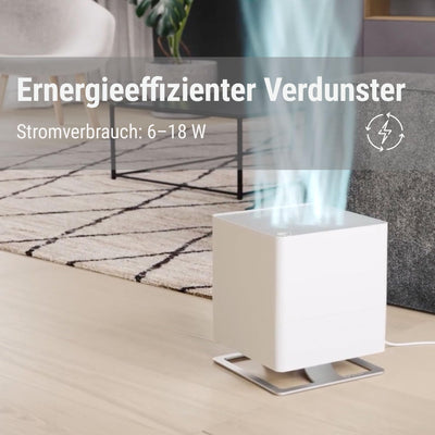 Stadler Form Luftbefeuchter Oskar, energiesparender Raumbefeuchter für Räume bis 50 m² / 125 m³, Verdunster mit Abschalt-Automatik, dimmbare LEDs, sehr leise, weiss