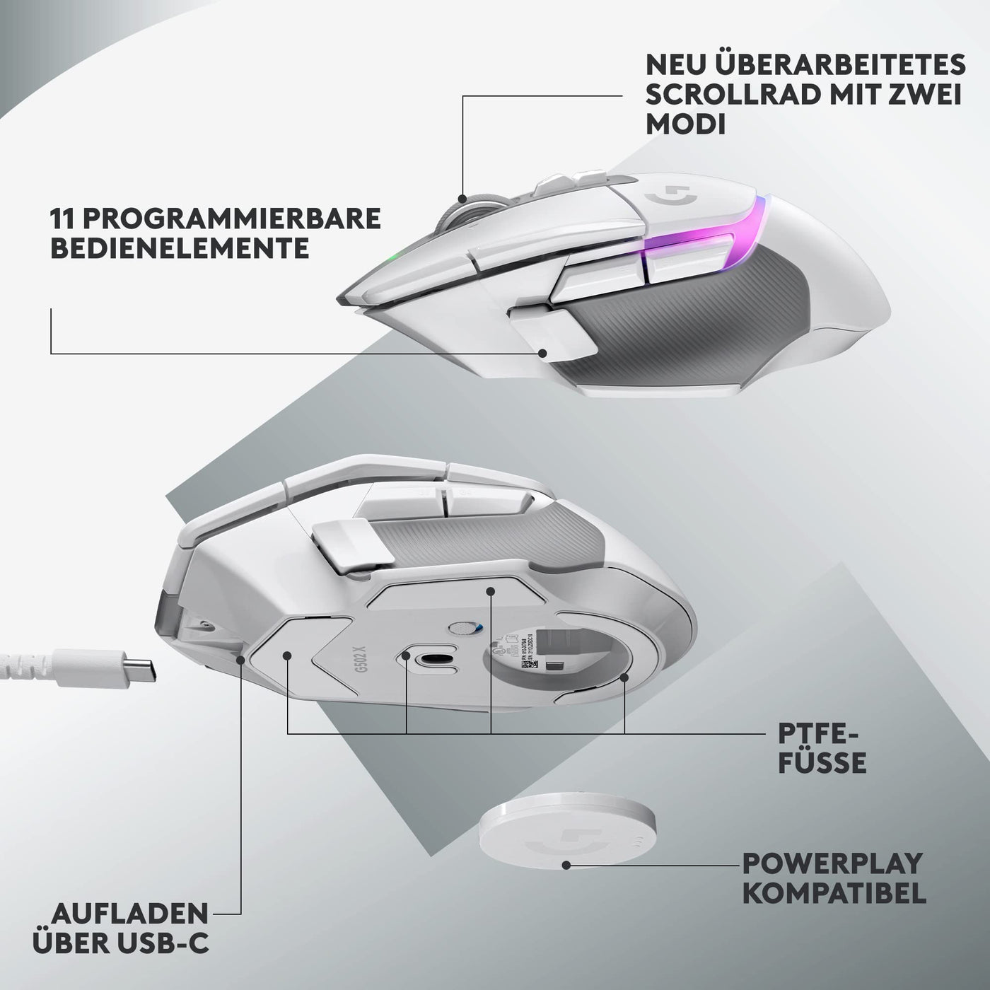 Logitech G G502 X PLUS LIGHTSPEED Souris Gaming RVB Sans Fil - Souris optique boutons hybrides LIGHTFORCE, LIGHTSYNC RVB, Capteur gaming HERO 25K, Compatible avec PC - macOS/Windows - Blanc