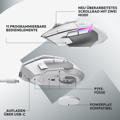 Logitech G G502 X PLUS LIGHTSPEED Souris Gaming RVB Sans Fil - Souris optique boutons hybrides LIGHTFORCE, LIGHTSYNC RVB, Capteur gaming HERO 25K, Compatible avec PC - macOS/Windows - Blanc