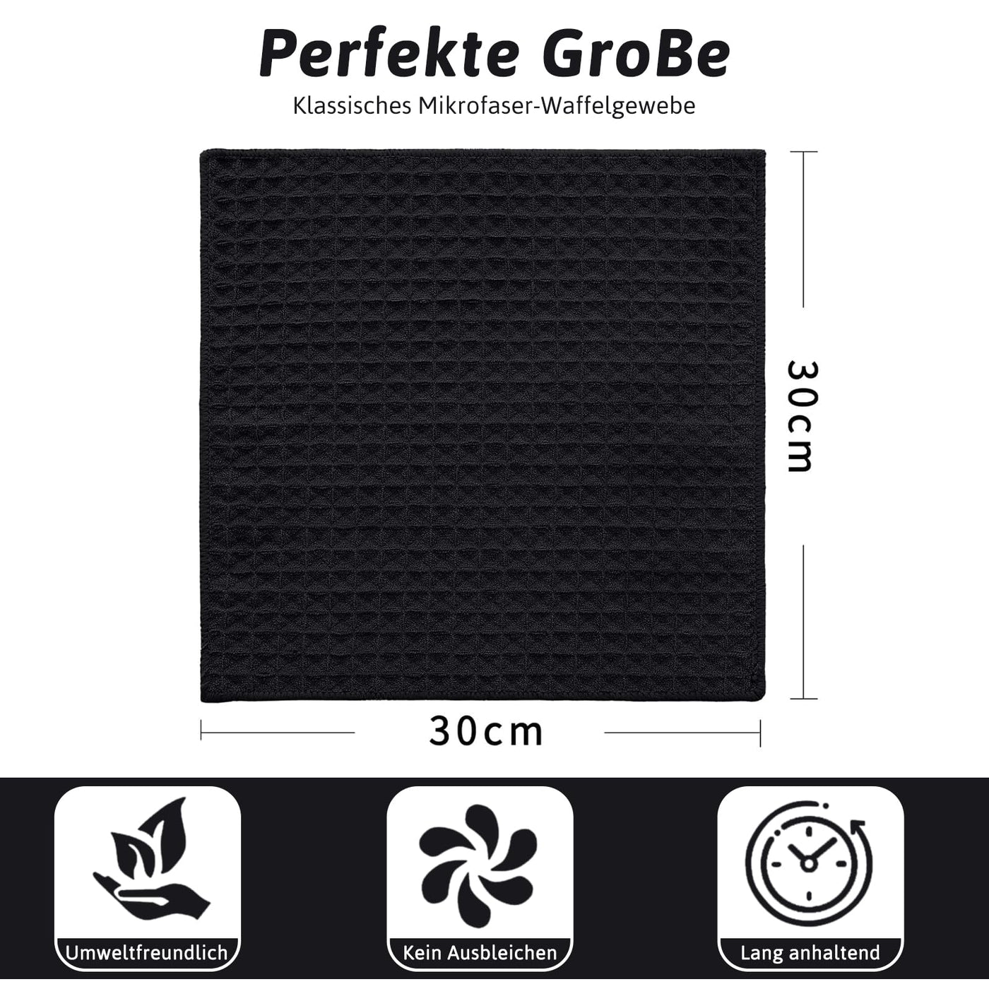 Moosfor Microfasertücher, 6er-Set, Saugfähige Fusselfrei Küchentücher Spültücher für Küche Dicke Barista Tuch Geschirrtücher Lappen, 30 x 30 cm, Schwarz